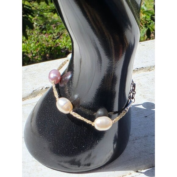 925 Sterling Silver Baroque Pearl Bracelet 6.5" - Picture 11 of 13